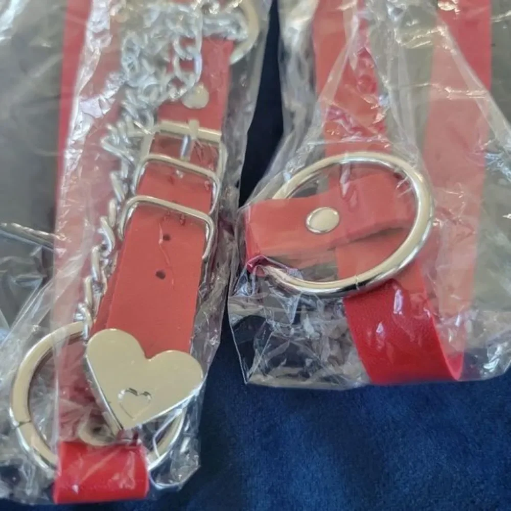 Eigso Red dog collars set of 2 Red heart 16‎ to 17 inch long NEW faux leather